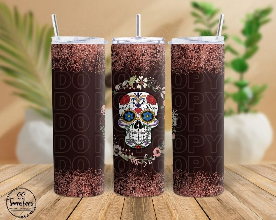 Sugar Skull On Burgundy Sub Tumbler Transfer