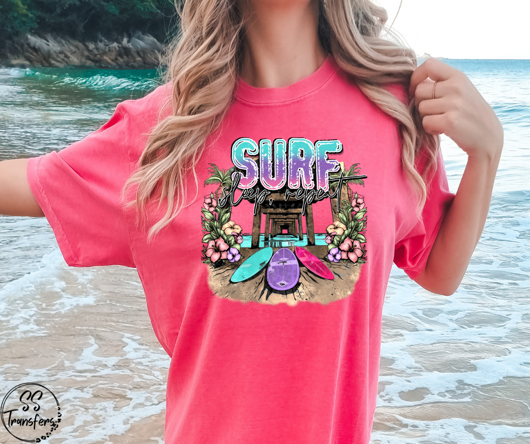 Surf, Sleep, Repeat DTF Transfer