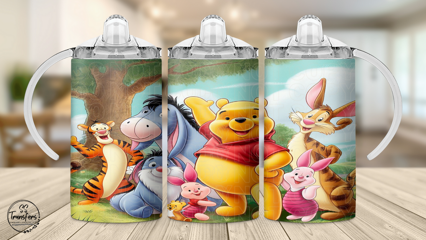 Yellow Bear & Friends 12oz Sippy/Flip Top Tumbler Sublimation Transfer