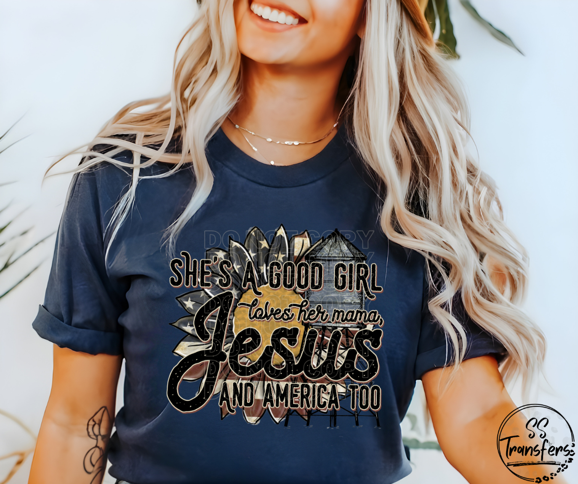 Loves Jesus, America, Mama Too DTF Transfer