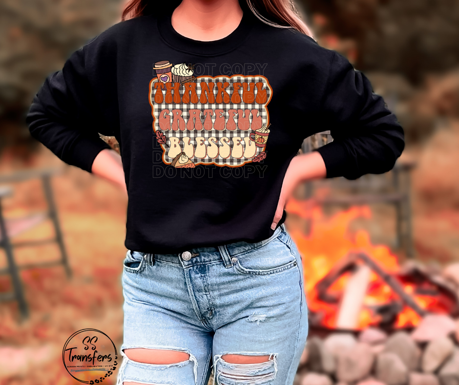 Thankful Grateful Blessed DTF Transfer