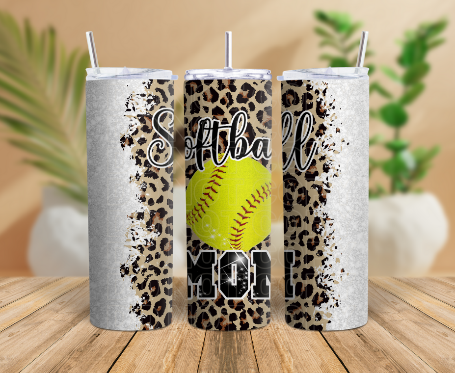Softball Mom Leopard and Glitter Sub Tumbler Transfer
