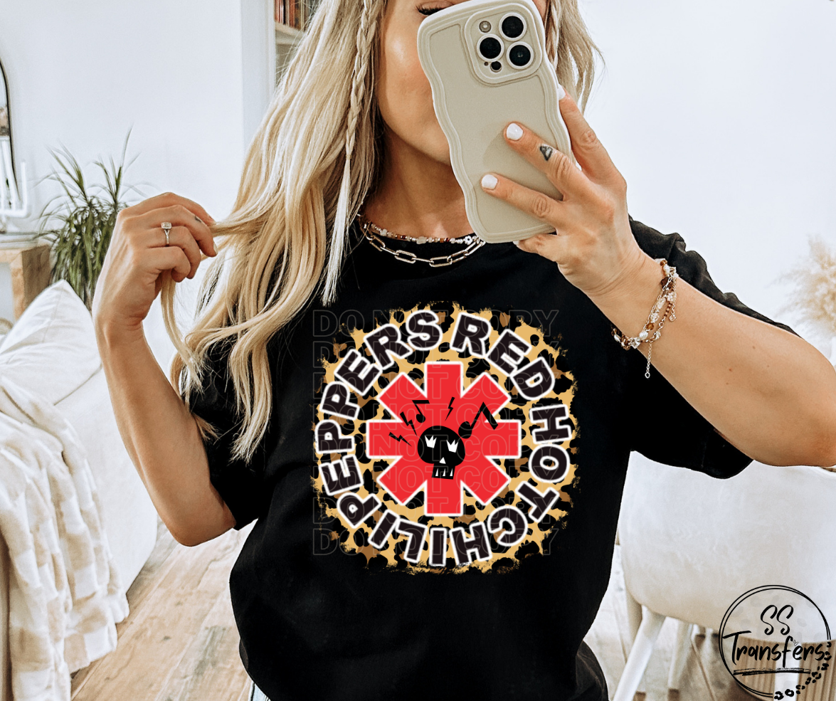 Red Hot Chilis Leopard Background DTF Transfer