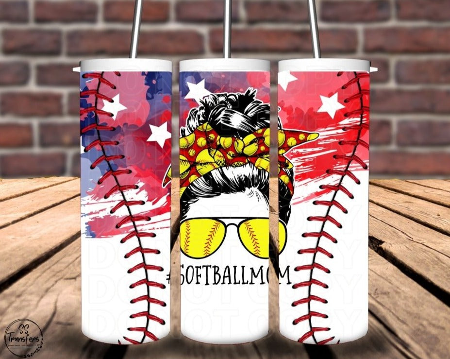 Bandana Softball Mom Flag Sub Tumbler Transfer