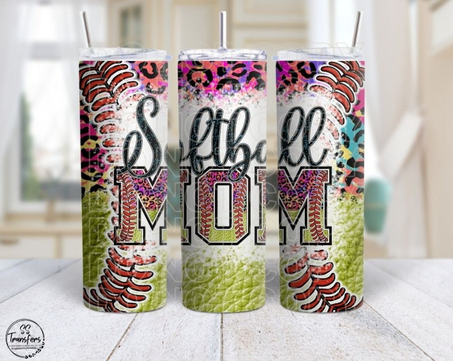 Pink Leopard Print Softball Mom Sub Tumbler Transfer