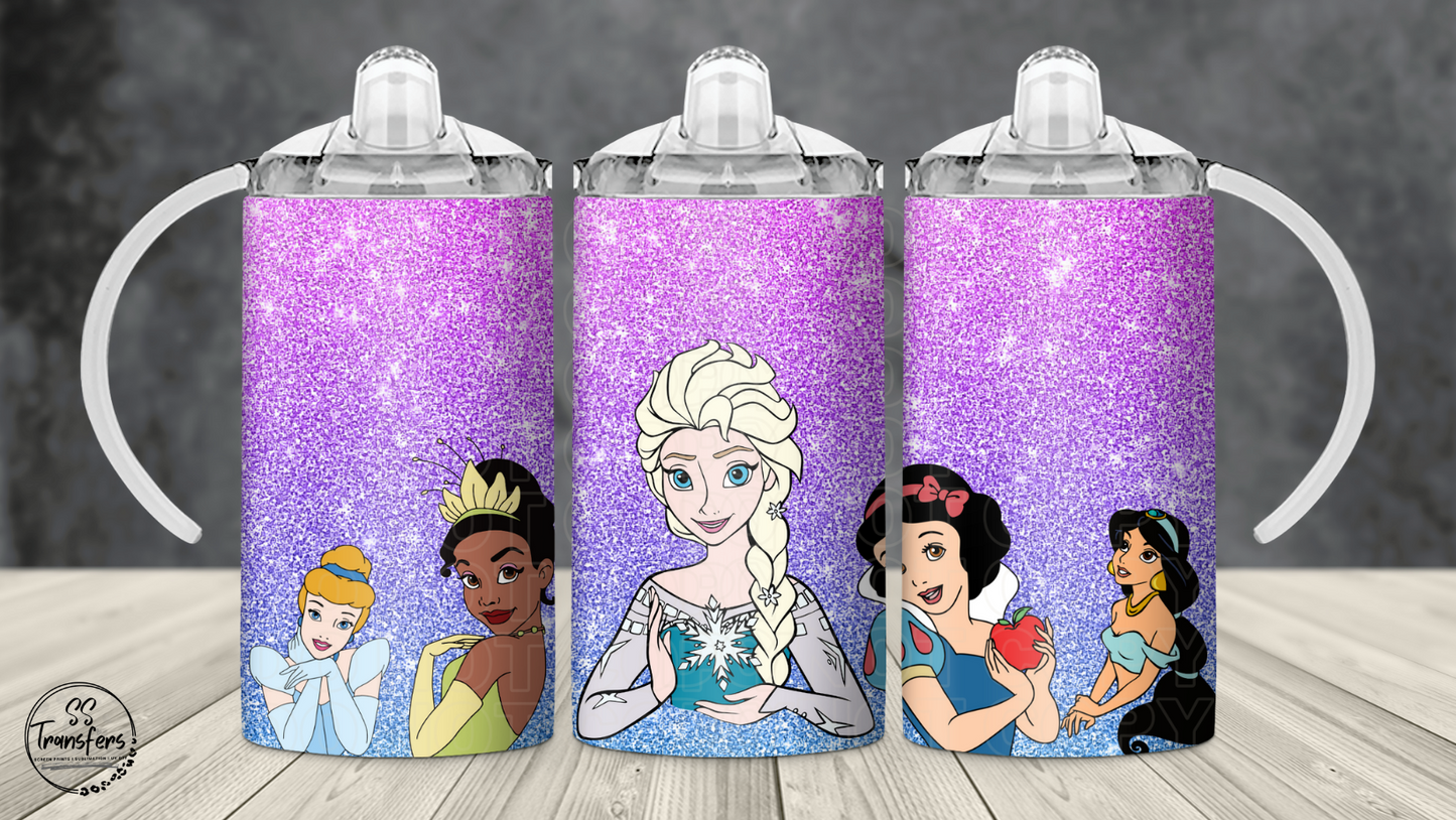 Faux Glitter Princesses 12oz Sippy/Flip Top Tumbler UV Wrap
