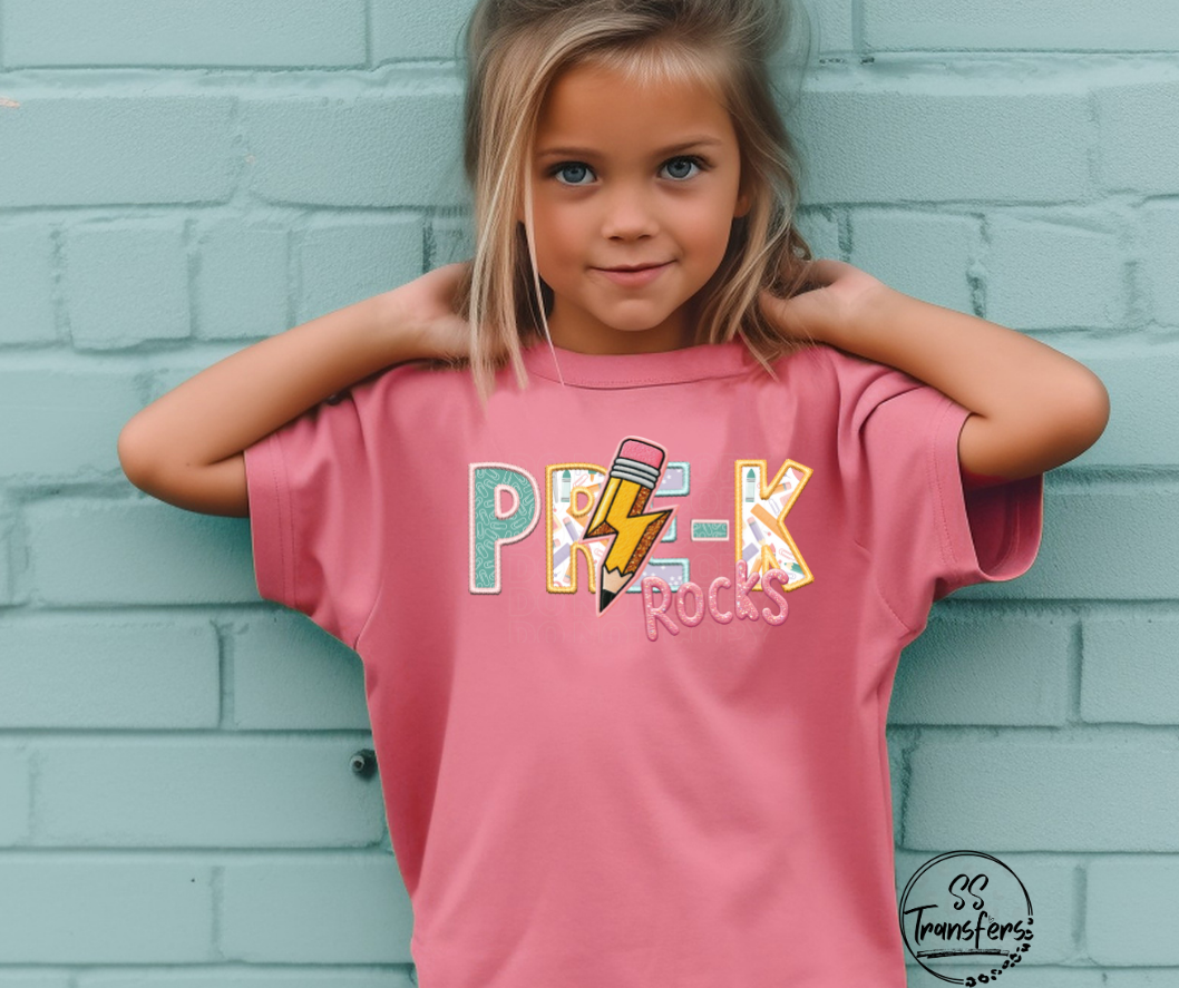 School Rocks Pink Writing Faux Embroidered (Multiple Choices) DTF Transfer