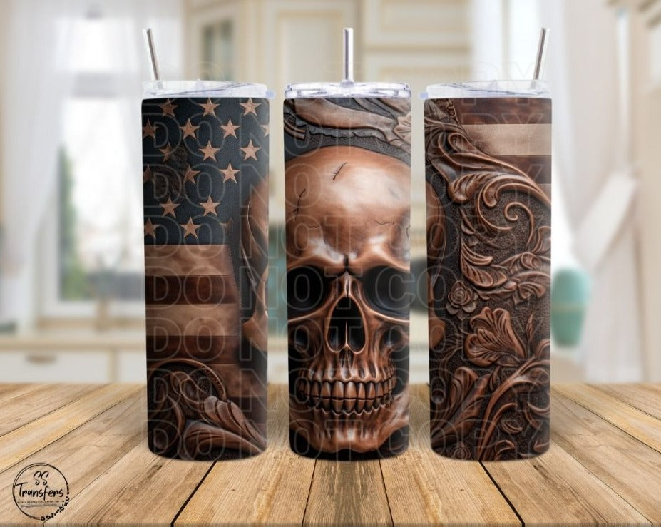 Tooled Skull American Flag Sub Tumbler Transfer