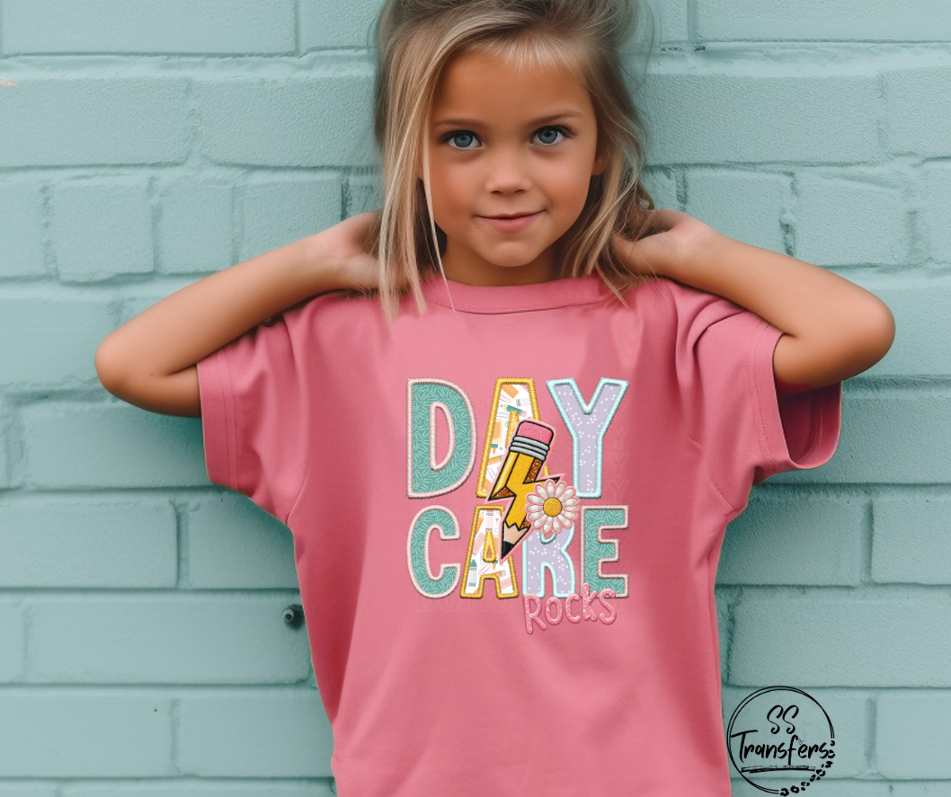 School Rocks Pink Writing Faux Embroidered (Multiple Choices) DTF Transfer