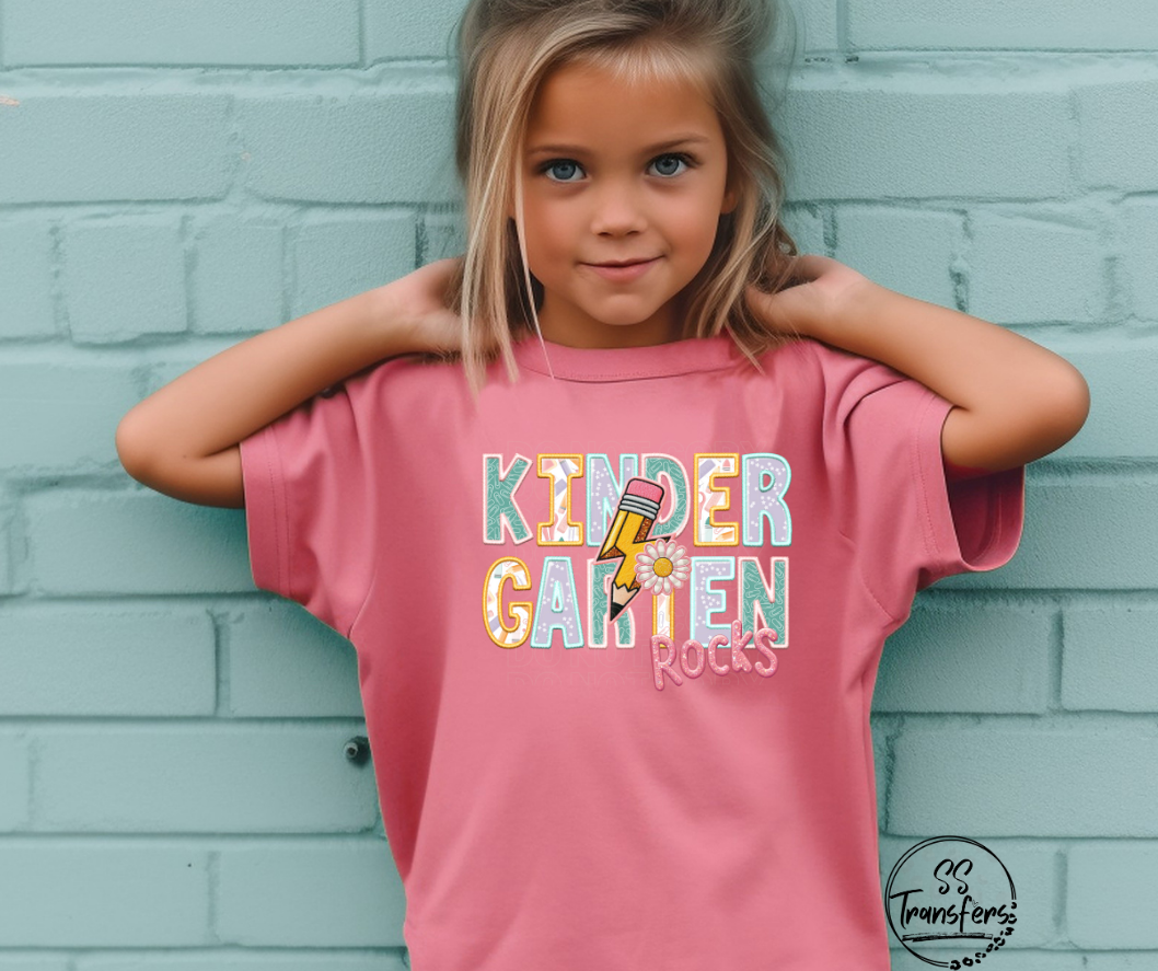 School Rocks Pink Writing Faux Embroidered (Multiple Choices) DTF Transfer