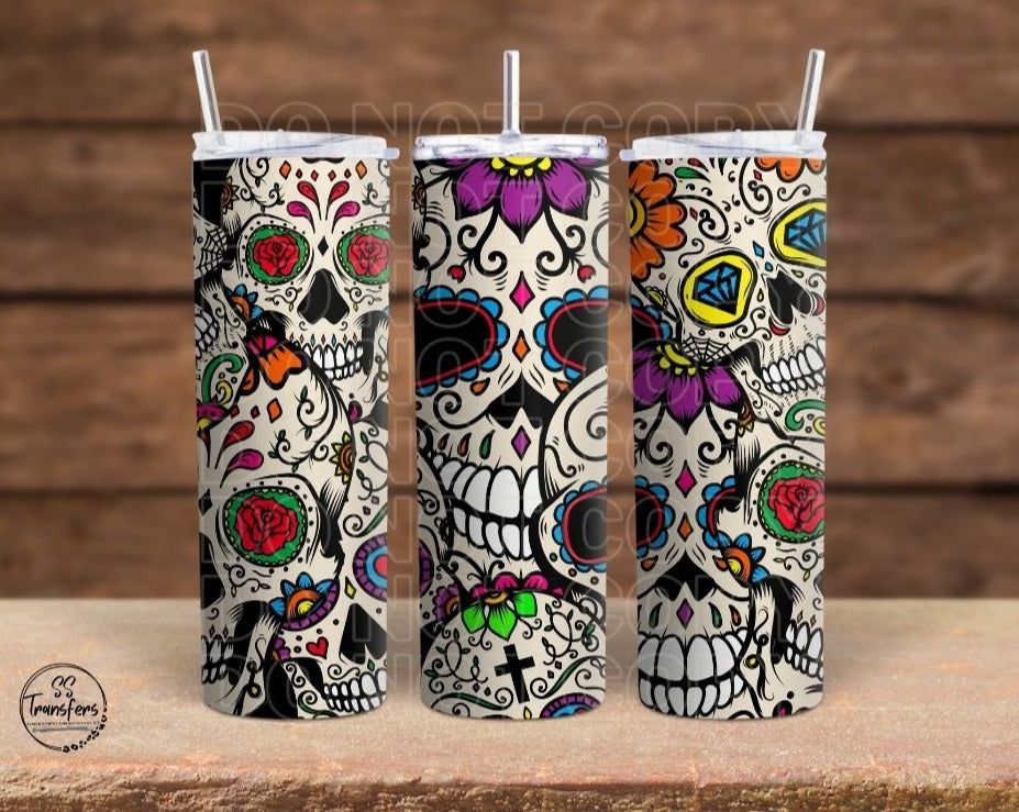 Flower Eyed Sugar Skulls Sub Tumbler Transfer