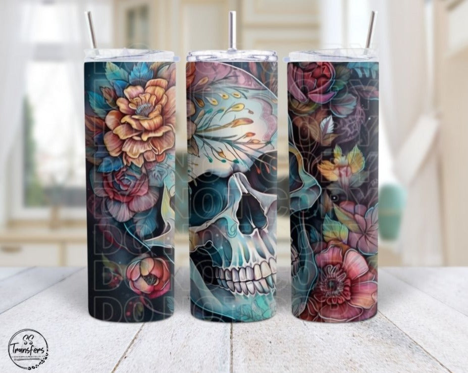 Watercolor Skull & Roses Sub Tumbler Transfer