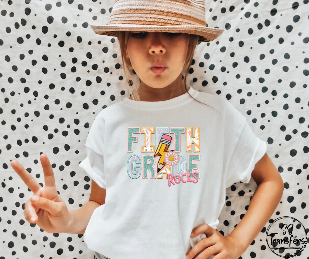 School Rocks Pink Writing Faux Embroidered (Multiple Choices) DTF Transfer