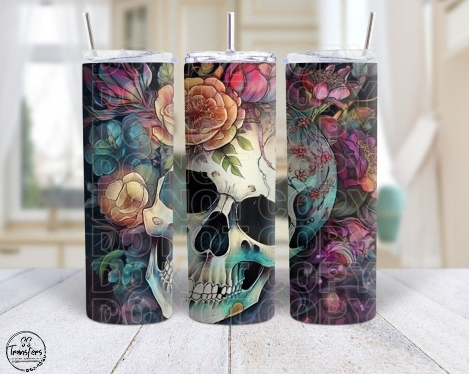 Pastel Skulls & Peonies Sub Tumbler Transfer