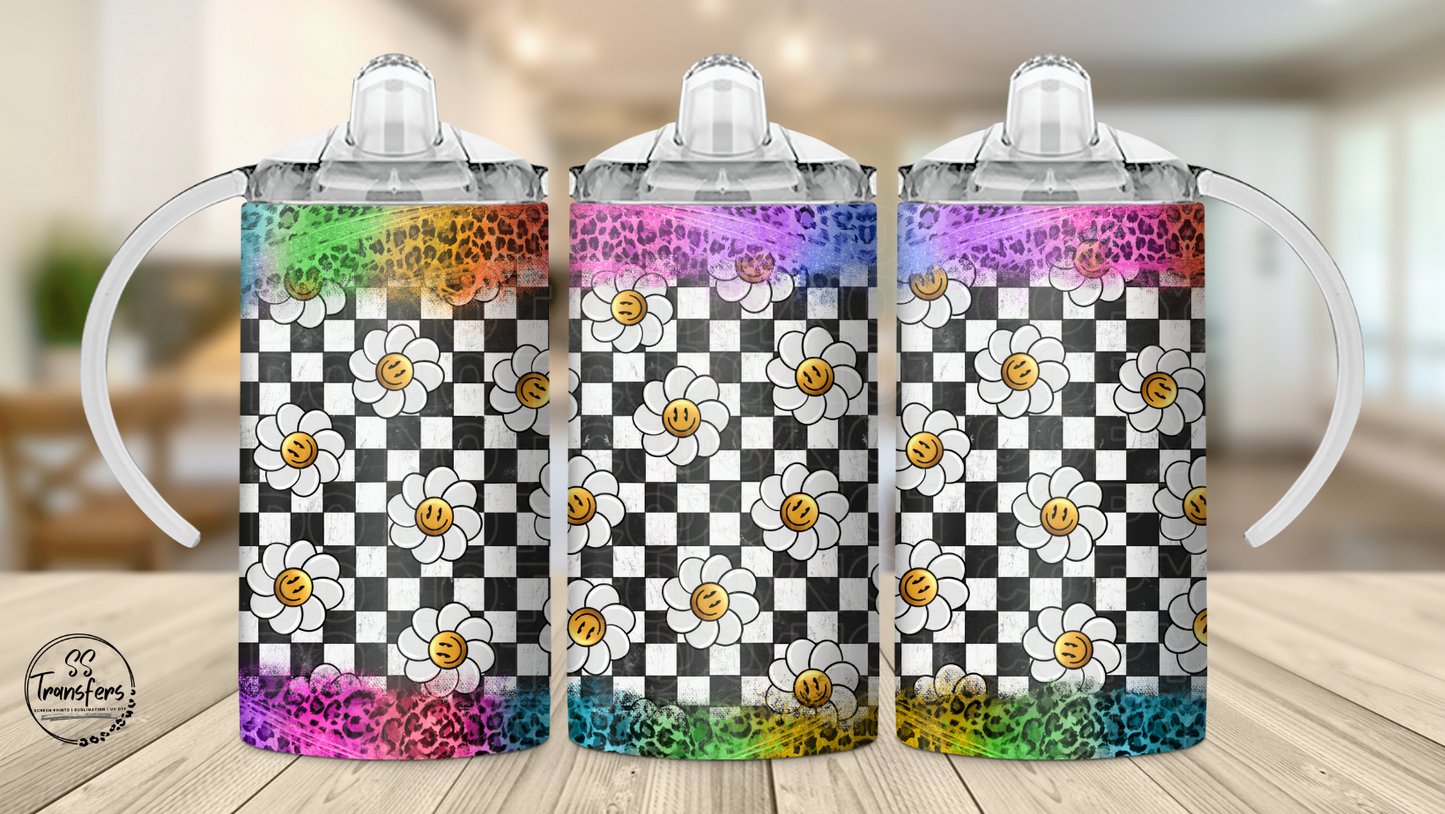 Checkered Flowers 12oz Sippy/Flip Top Tumbler Sublimation Transfer