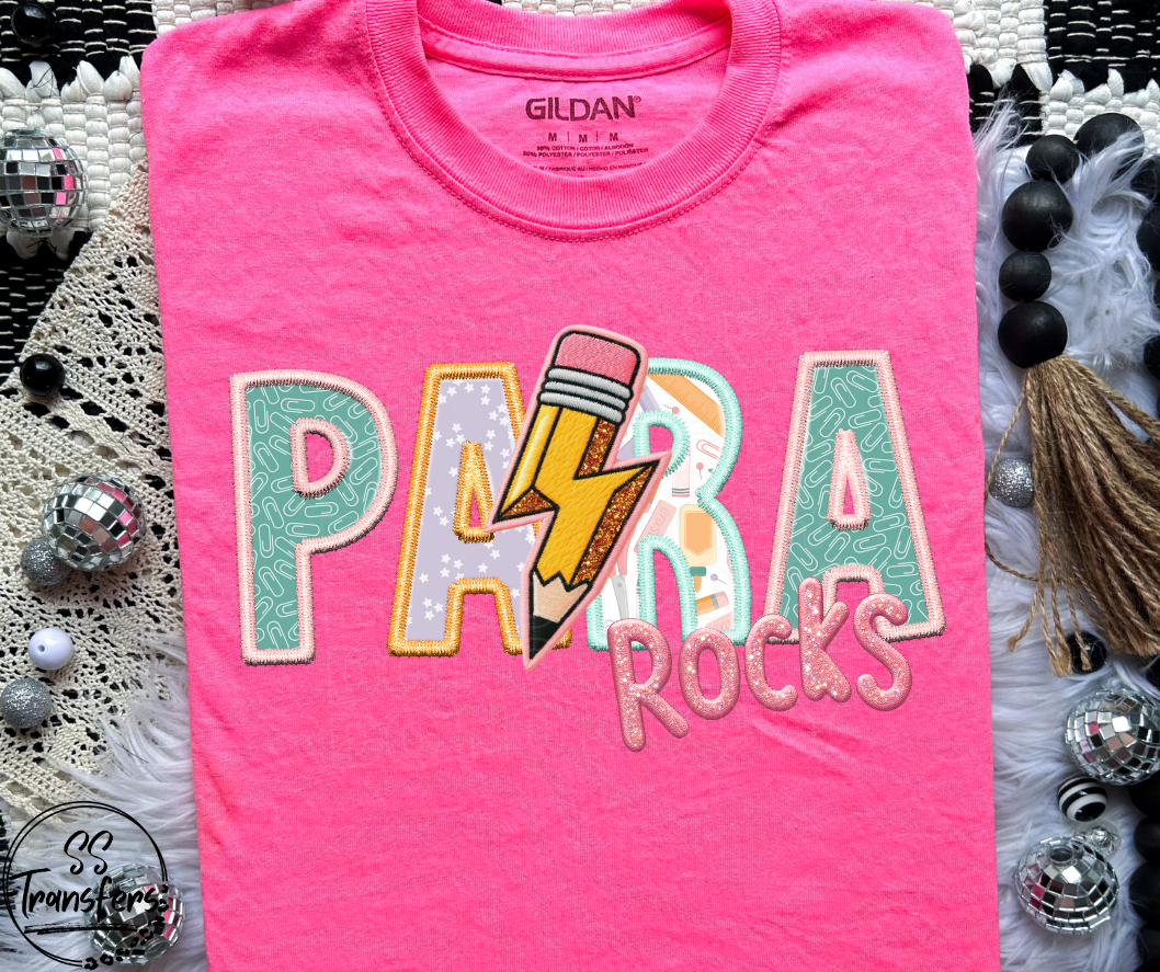 School Rocks Pink Writing Faux Embroidered (Multiple Choices) DTF Transfer