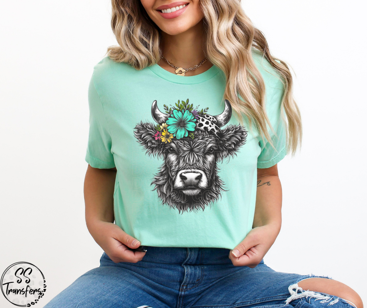 Spring Highland Cow DTF Transfer