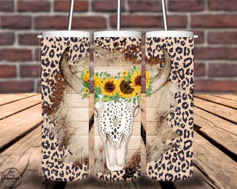 Sunflower Crown Bull Skull Sub Tumbler Transfer