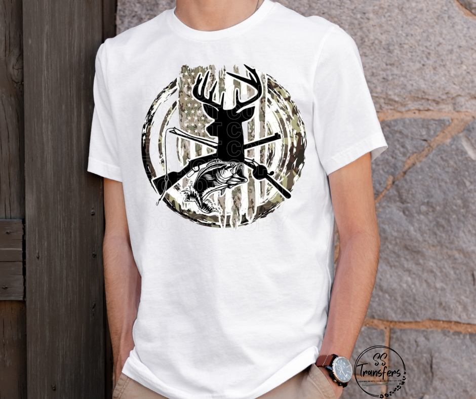 Camo Buck and Fish Flag DTF Transfer