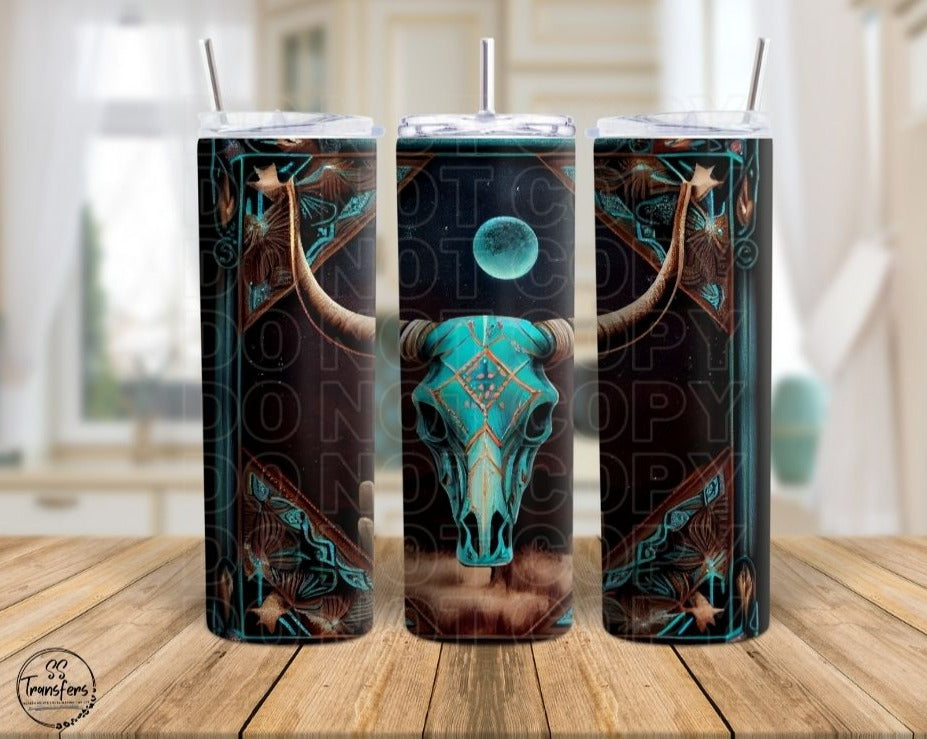 Desert Night Turquoise Bull Skull Sub Tumbler Transfer