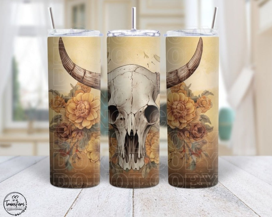 Watercolor Bull Skull Sub Tumbler Transfer