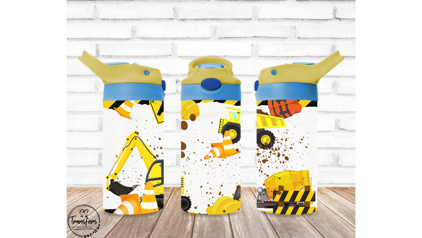 Construction Crew 12oz Sippy/Flip Top Tumbler Sublimation Transfer