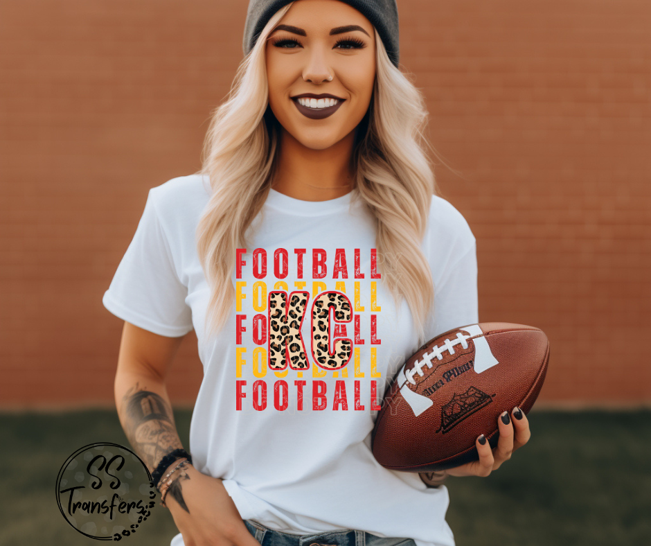 KC Leopard Football Stack DTF Transfer
