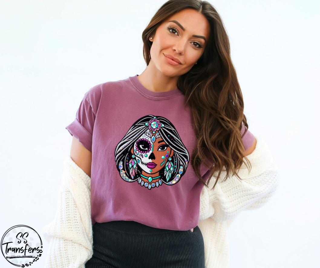 Princess Sugar Skulls Faux Embroidered (Multiple Choices) DTF Transfer
