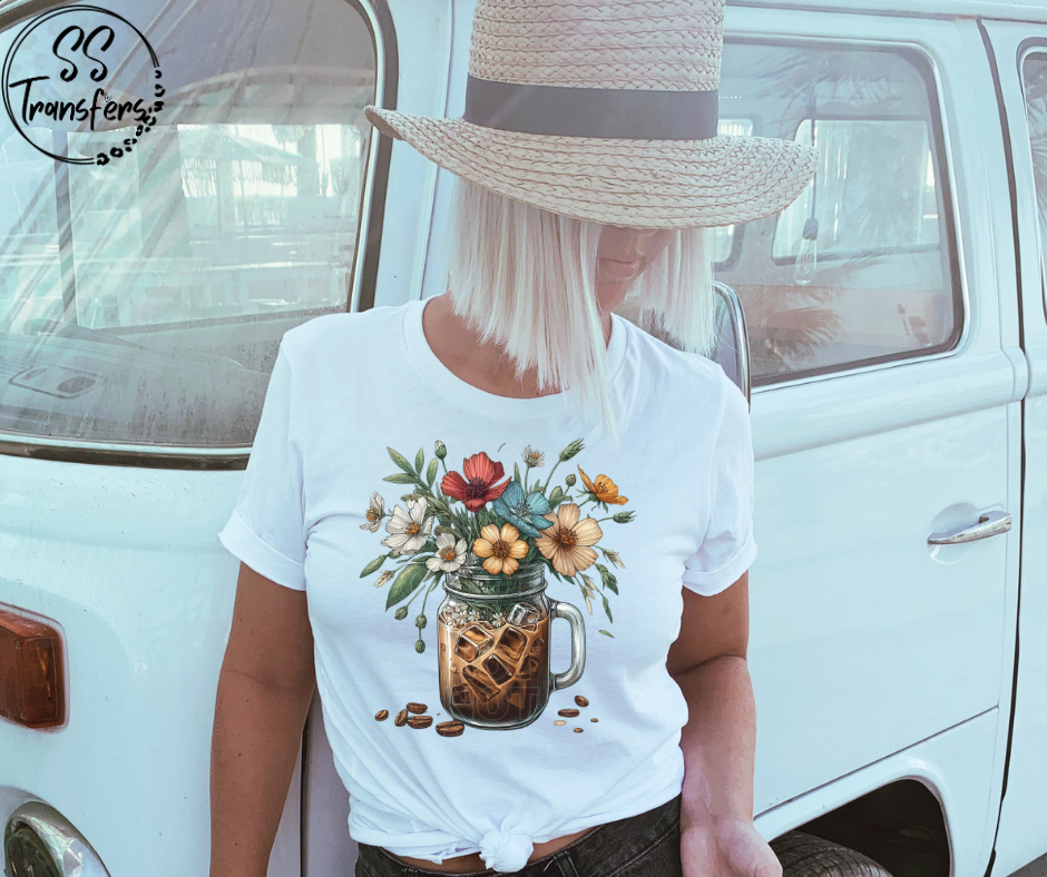 Floral Cold Brew DTF Transfer