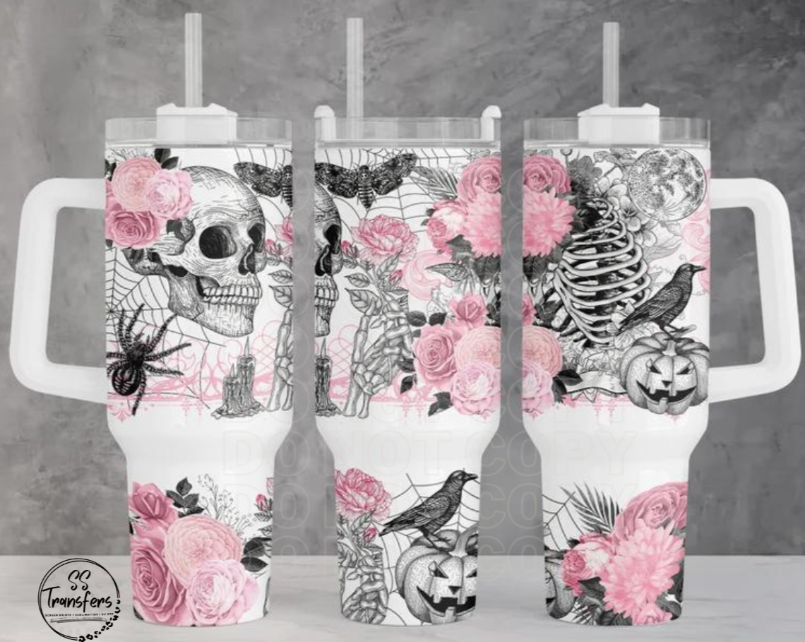 Pink Floral Skull 40oz UV Wrap