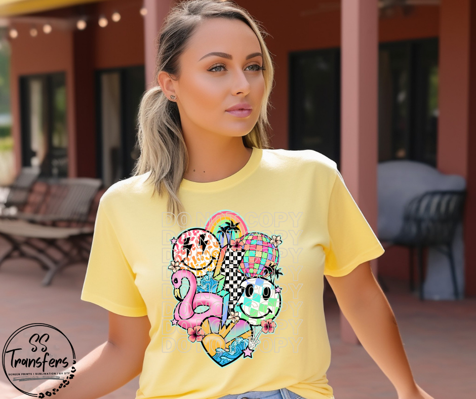 Summer Smiles and Flamingo DTF Transfer