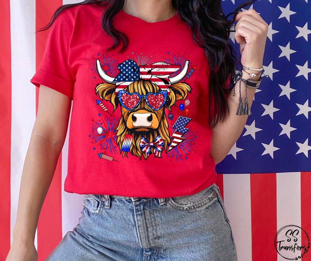 Patriotic Highland Cow DTF Transfer