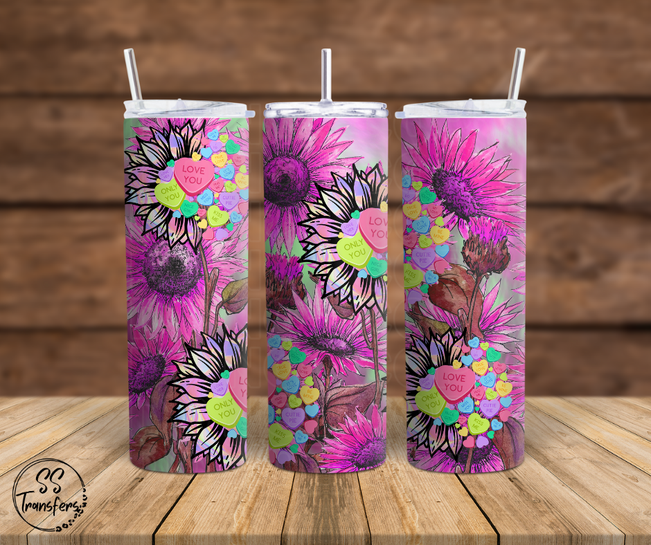 Flowered Candy Hearts (Multiple Options) Sub Tumbler Transfer