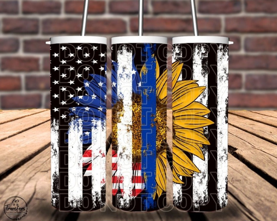 Back The Blue Sunflower Sub Tumbler Transfer