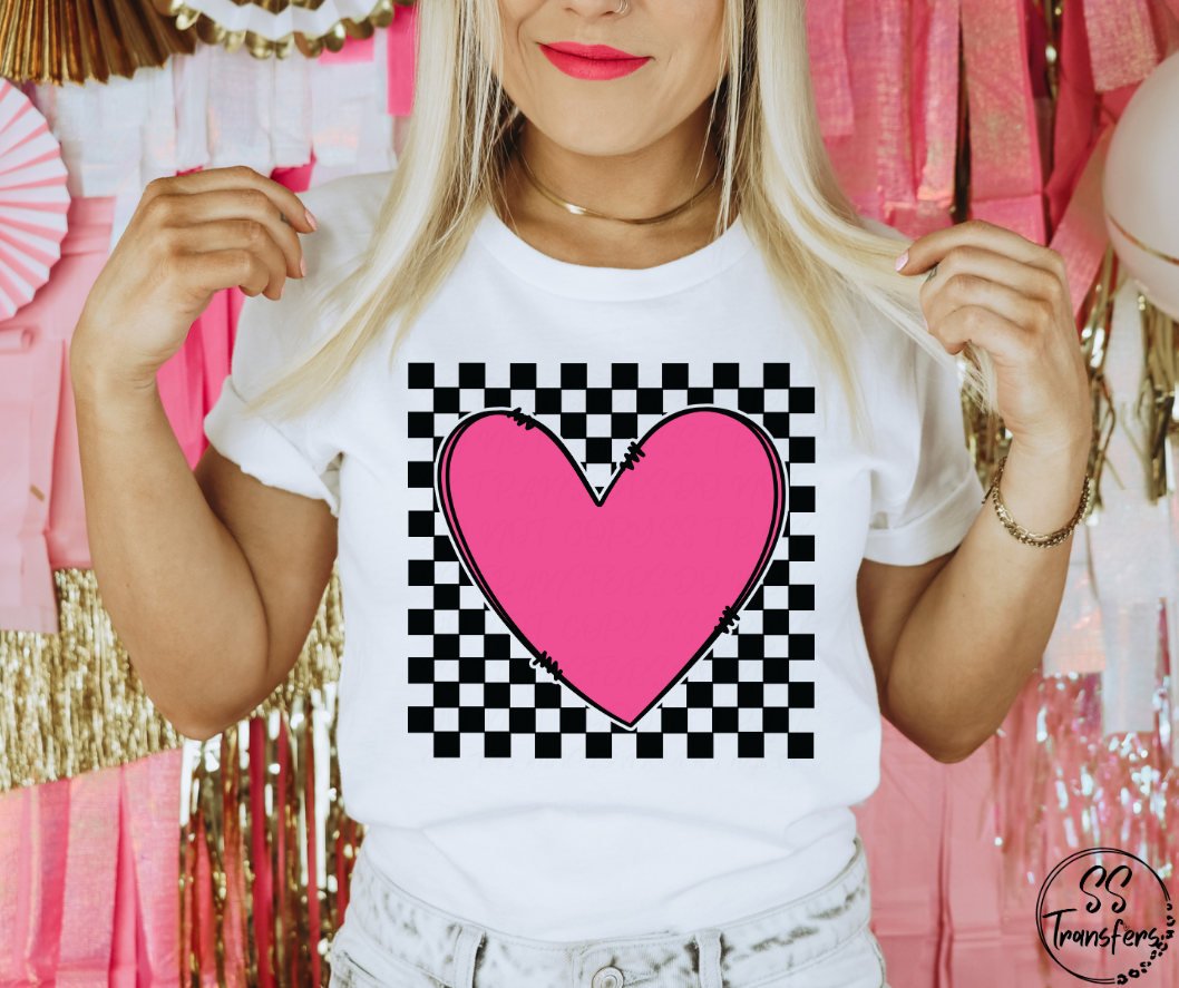 Checkered Pink Heart DTF Transfer