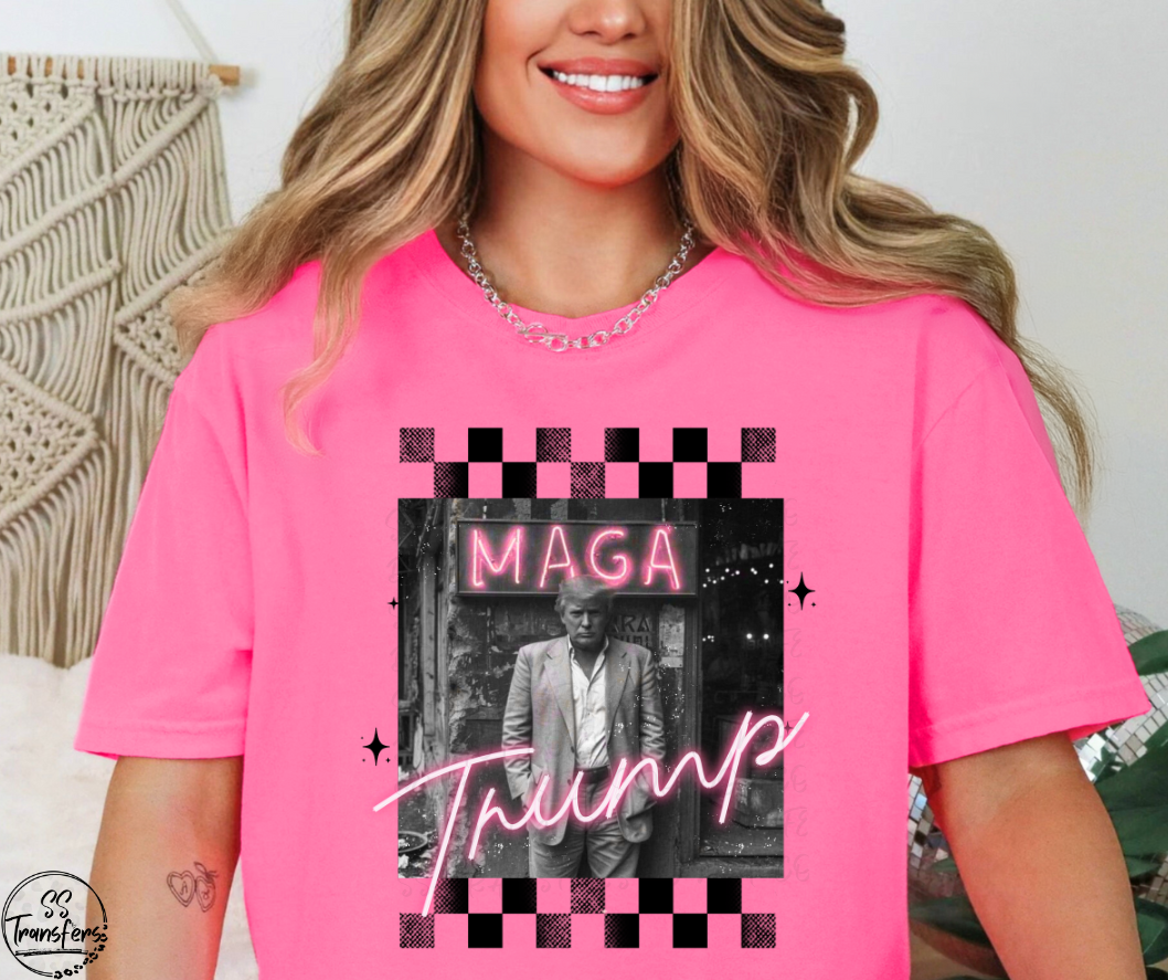 MAGA T Pink Checkered DTF Transfer