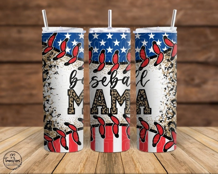 Star Spangled Baseball Mama Sub Tumbler Transfer