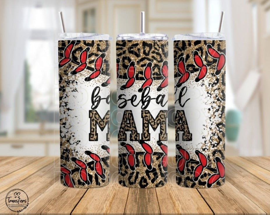 Leopard and Laces Baseball Mama Sub Tumbler Transfer
