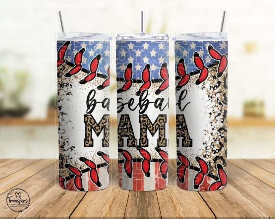 Faded Star Spangled Baseball Mama Sub Tumbler Transfer