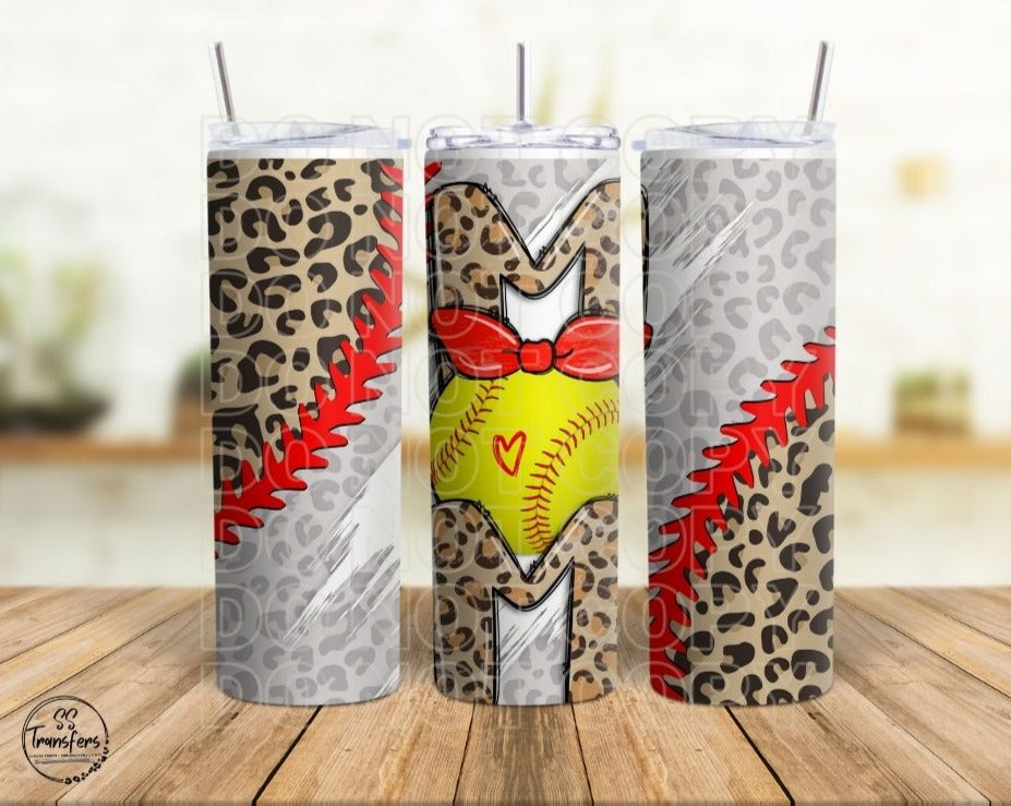 Red Bow Softball Mom Sub Tumbler Transfer