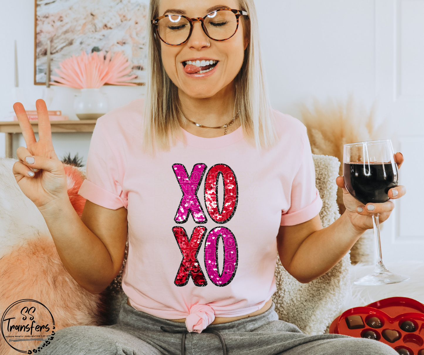 Faux Sequins XOXO DTF Transfer