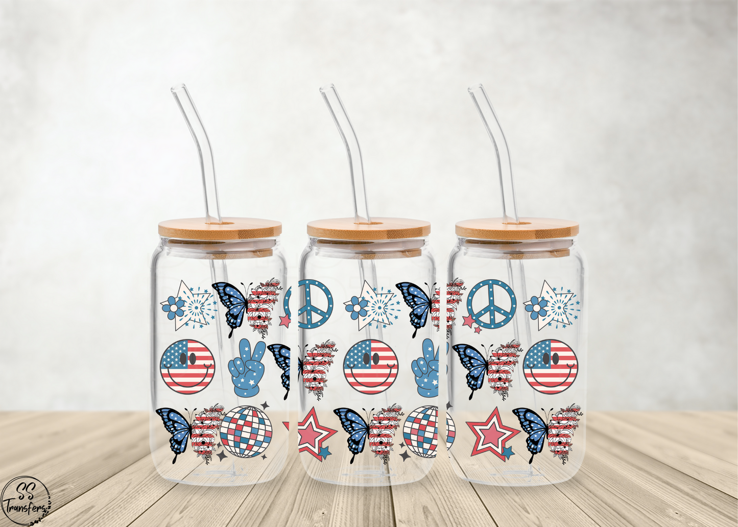 Patriotic Peace, Butterfly, Smiley Libbey UV Wrap