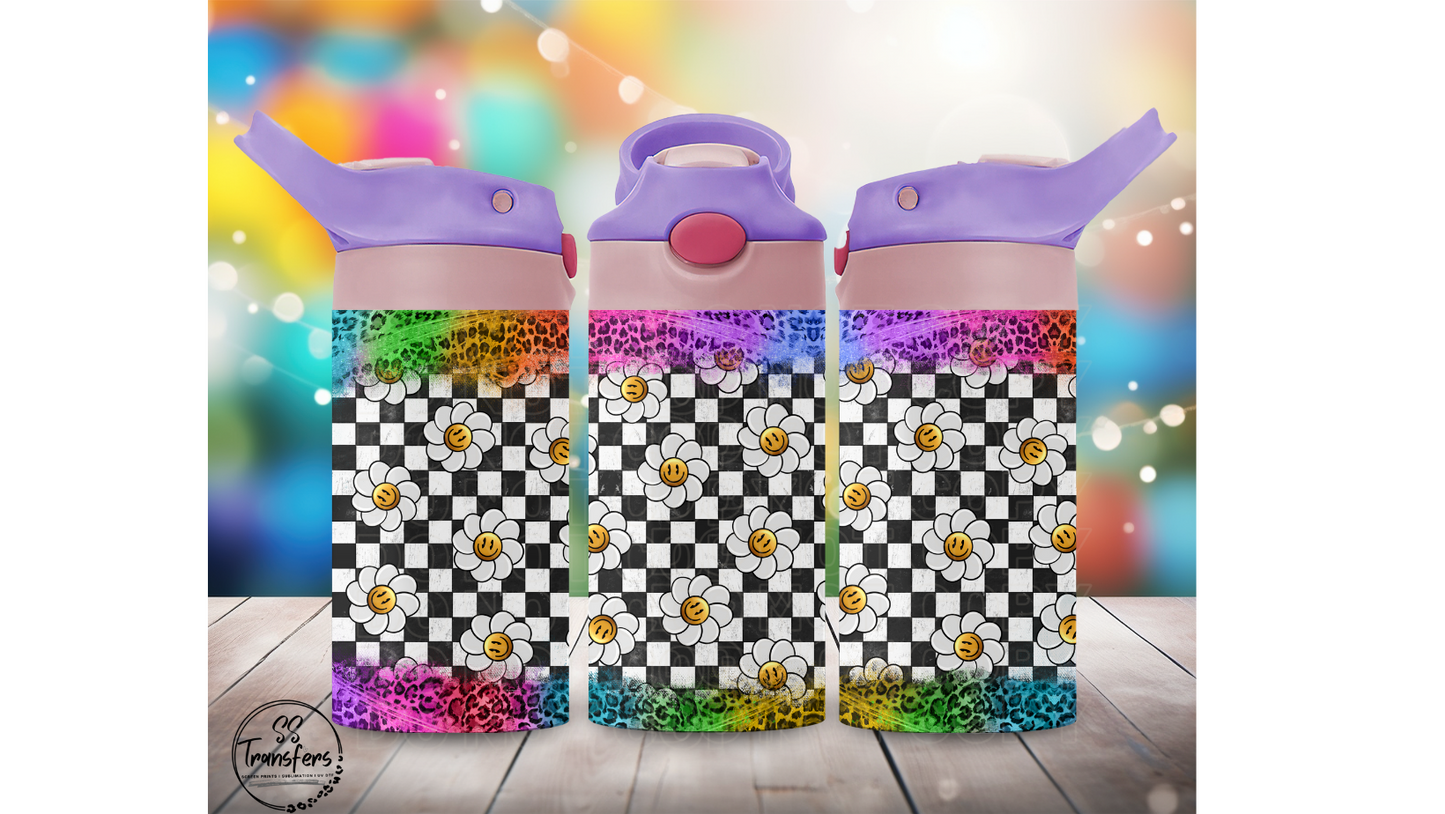 Checkered Flowers 12oz Sippy/Flip Top Tumbler Sublimation Transfer
