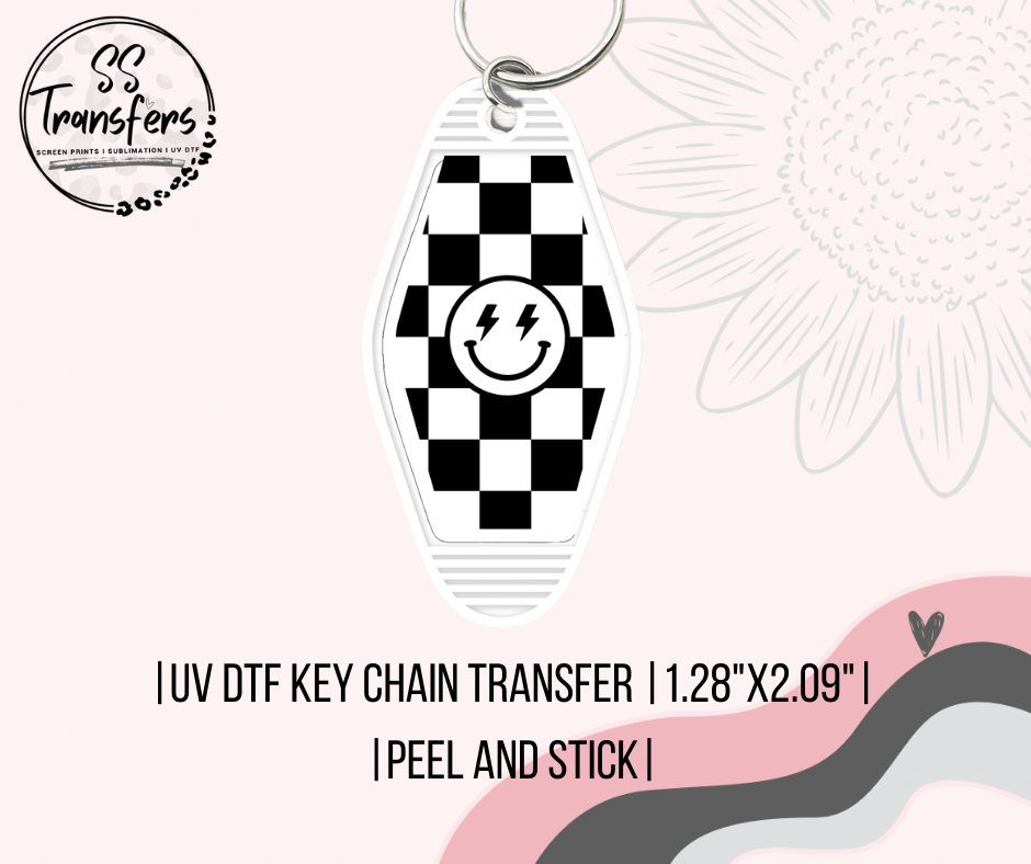 Checkered Happy Face UV Motel Keychain