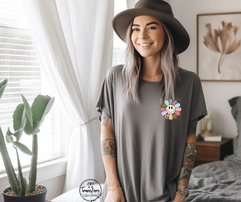 Flower Happy Face Pocket DTF Transfer