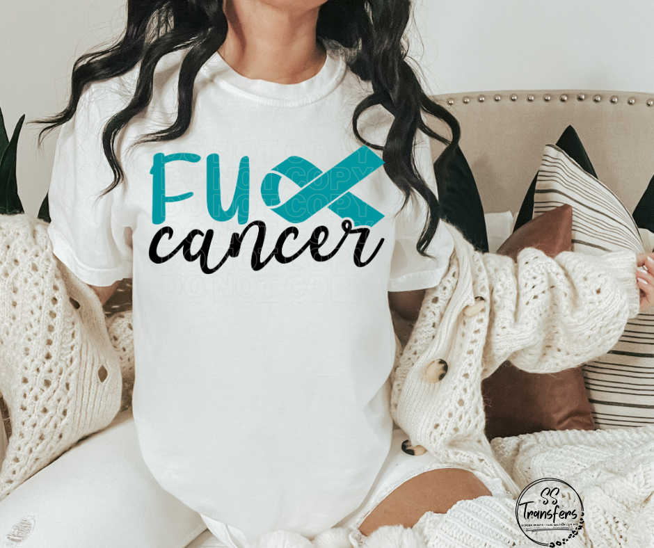 F Cancer Teal Ribbon DTF Transfer