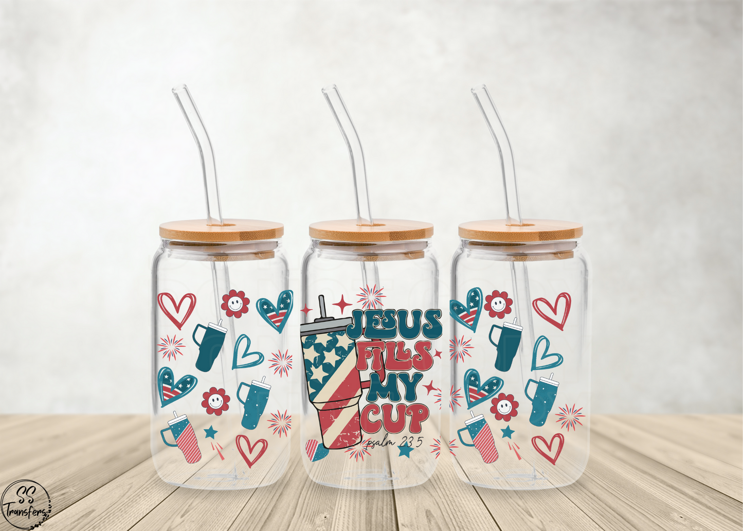 Jesus Fills My Cup Patriotic Libbey UV Wrap