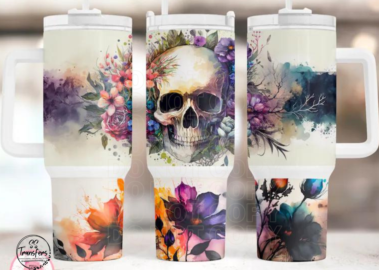 Watercolor Flower Skull 40oz UV Wrap