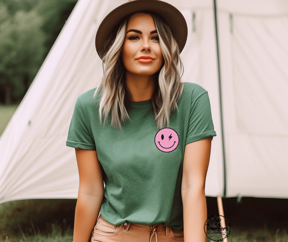 Happy Face w/Lightening Bolt Pocket DTF Transfer
