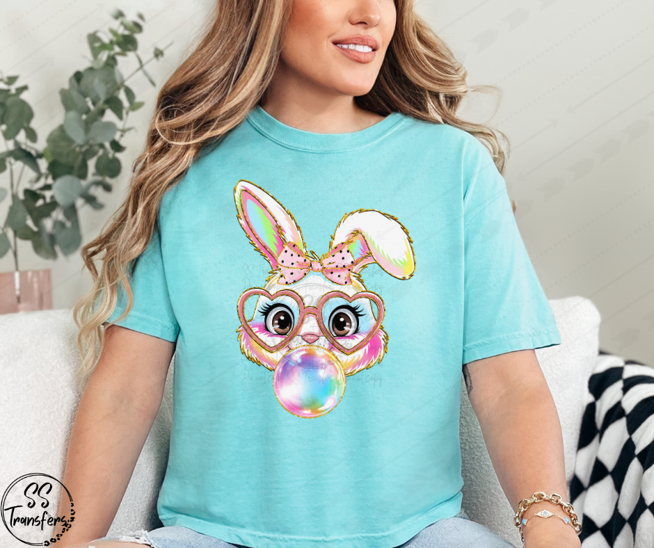 Heart Glasses Bubblegum Bunny DTF Transfer